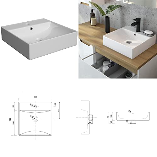 Lomadox Badmöbel Komplett Set, Hochglanz weiß mit Buche, Waschtisch-Unterschrank mit Keramikbecken, LED-Spiegelschrank, Hochschrank, 3 Unterschränke, Hängeschrank, Wäschesammerl, Regal