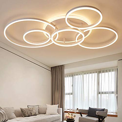 LED Modern Deckenleuchte Dimmbar Wohnzimmer Deckenlampe Creative Runden Deckenlicht Aluminium Acryl Lampenschirm Mit Fernbedienung 3000K-6500K Esstisch Halle Beleuchtung Innenleuchte,Weiß…