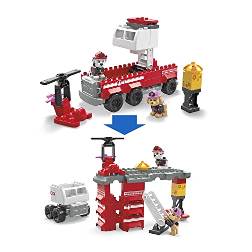 MEGA HHN05 - MEGA Bloks Bauset PAW Patrol Marshalls ultimatives Feuerwehrauto mit Marshall- und Skye-Figuren sowie 33 großen Bausteinen und Teilen, Spielzeug-Geschenkset für Kinder ab 3 Jahren