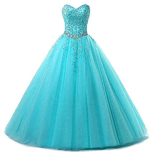 Zorayi Damen Liebsten Lang Tüll Formellen Abendkleid Ballkleid Festkleider Türkis Größe 38