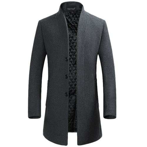 YOUTHUP Herren Mantenl Slim Fit Winter Wollmantel Dicker Langer Übergangsmantel Frühling Lässiger Wintermantel, Grau (Stil 2), M