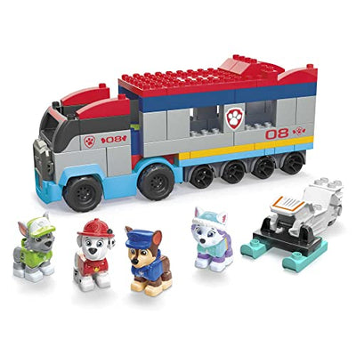 MEGA HJN73 - Paw Patrol Bauset, Paw Patroller mit Figuren von Chase, Marshall, Rocky und Everest sowie 76 großen Bausteinen und Teilen, Spielzeug-Geschenkset für Kinder ab 3 Jahren