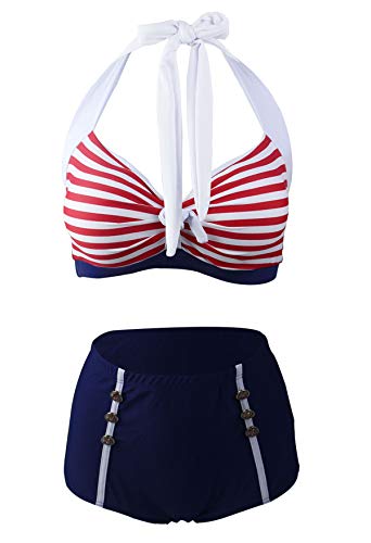 LA ORCHID Laorchid high Waist Bikini Badeanzug bauchweg Damen Zweiteiler bademode Bikini Set Push up Strandmode Neckholder Beachwear Rot S