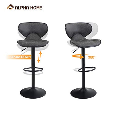 ALPHA HOME Barhocker, höhenverstellbar, drehbarer Barstuhl, moderner Pu-Leder-Küchenthekenhocker, Esszimmerstühle, Set mit Einer Kapazität von 2350 lbs (Grau)