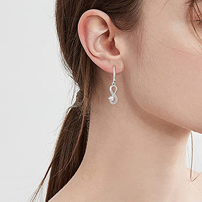 JO WISDOM Damen Hängende Ohrringe Unendlichkeit infinity Herz Silber 925 mit 3A Zirkonia Kristall April Geburtsstein,Schmuck für Frauen