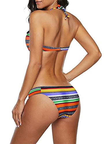 Dokotoo Bandeau Bikini Damen Push Up Zweiteilige Badeanzug Bademode Bikini Set, 03-Orange, L