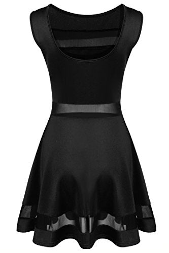 Zeagoo Damen Sexy Hohe Taille Partykleid Cocktailkleid Sommerkleid Bodycon MiniKleid mit Mesh Clubwear A-Linie Kleid S Schwarz