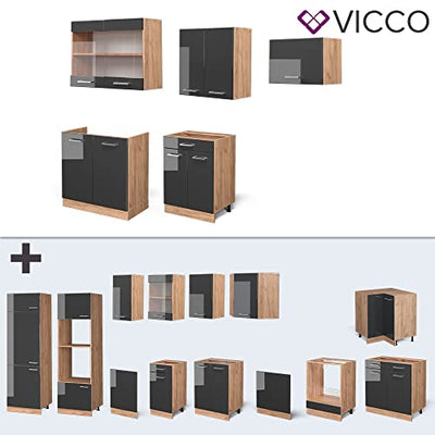 Vicco Küchenzeile Küchenblock Einbauküche R-Line 200 cm Eiche