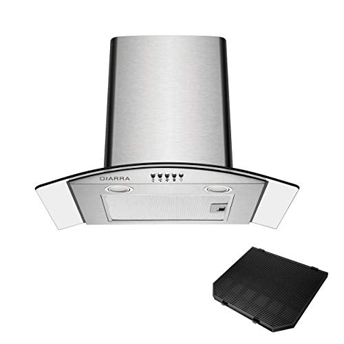 CIARRA CBCS6506B Energieeffizienz A Dunstabzugshaube 60cm 650m³/h mit CBCF004 Aktivkohlefilter Abluft Umluft Wandhaube aus silber Edelstahl Glas LED Beleuchtung Wandabzugshaube Abzugshaube