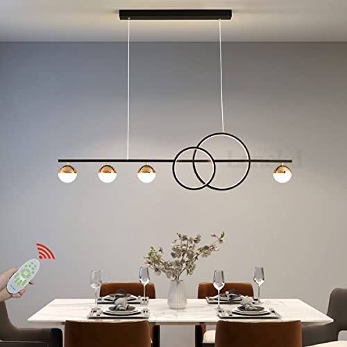 Lanekd LED Pendelleuchte Esstisch Dimmbar Schwarz Hängelampe Hängeleuchte Esszimmer Wohnzimmer Küchen Hängend Lampe Modern Ring Kronleuchter mit Fernbedienung Schlafzimmer Büro Decken Leuchte L95cm