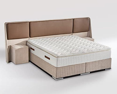 London Boxspringbett mit Bettkasten Velourstoff 200 x 200 cm/Kamelhaarfarbe/LED-Fuß