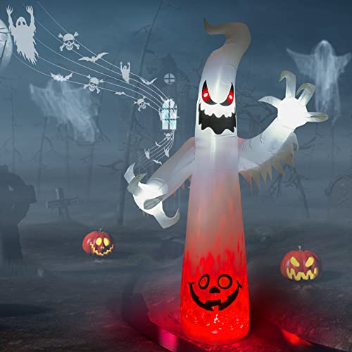 Halloween Aufblasbar Geist, Litake 8FT Halloween Deko Aufblasbar Ghost Outdoor mit Echolot und Rotierende Flammenlichter Aufblasbare Außendekoration für Innenhöfe, Gärten und Rasenflächen