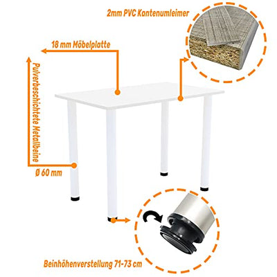 60x60 | Esszimmertisch - Esstisch - Tisch mit weißen Beinen - Küchentisch - Bürotisch | Weiss