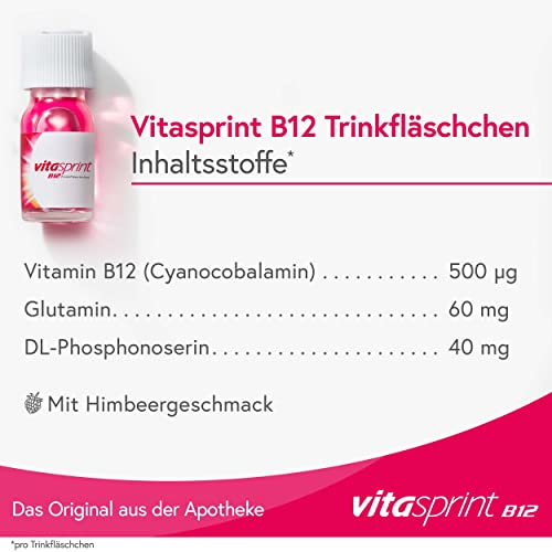 Vitasprint B12 Trinkfläschchen – Arzneimittel mit hochdosiertem Vitamin B12 und Eiweißbausteinen für geistige und körperliche Energie – 1 x 30 Trinkfläschchen