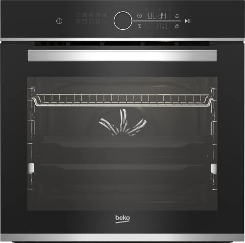 beko BBIM13400XPSE Einbau-Backofen mit 15 Heizarten, 72 l Garraum-Volumen, Multifunktionsdisplay mit Sensortasten, Aeroperfekt, Pyrolytische Selbstreinigung, SteamShine-Reinigung, Schwarz/Edelstahl