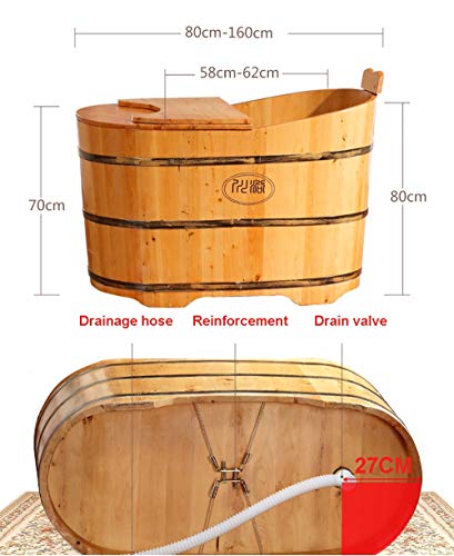 LOHOX Begasung Holzfass, Badewanne Sauna Fass Holz Fass mit Deckel Bad Single Mit Begasungsmaschine Barrel Eimer Dicke Kante aus Massivem Holz Bounce Drainage 0.8M-1.6M