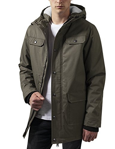 Urban Classics Herren und Jungen Jacke Heavy Cotton Parka mit gefütterter und verstellbarer Kapuze für Herbst und Winter, Olive, X-Large