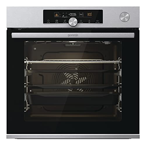 Gorenje 738600 OptiBake Advanced BPSA 6747 A08X Einbau-Backofen / 77L / Heißluft/Pyrolyse/AutoBake/Touch Bedienung/Bratenthermometer/GentleClose & Open/SteamAssist/PizzaMode 300°C/Inox