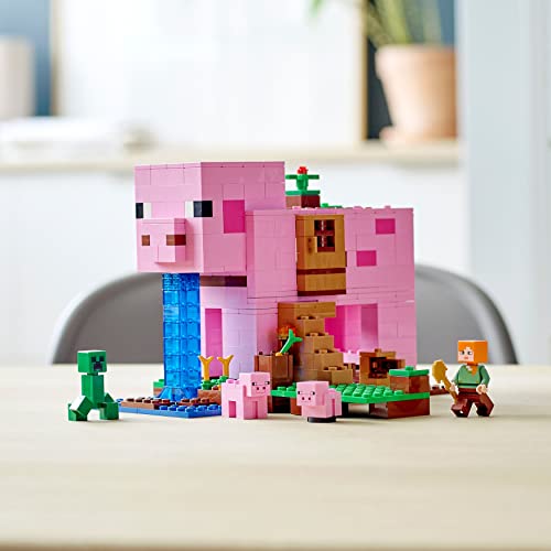 LEGO 21170 Minecraft Das Schweinehaus Bauset mit Figuren: Alex, Creeper und 2 Schweinefiguren, Tier-Spielzeug, Konstruktionsspielzeug, Geschenkidee für Jungen und Mädchen ab 8 Jahren