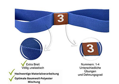 Seatwith Gymnastik-Gurt mit 10 Schlaufen | Yoga-Gurt 200 x 4 cm | Stretch-Strap für mehr Beweglichkeit | + Transportbeutel & Trainingsanleitung PDF| Fitness Pilates Physiotherapie Stretch-Gurt(BLAU)