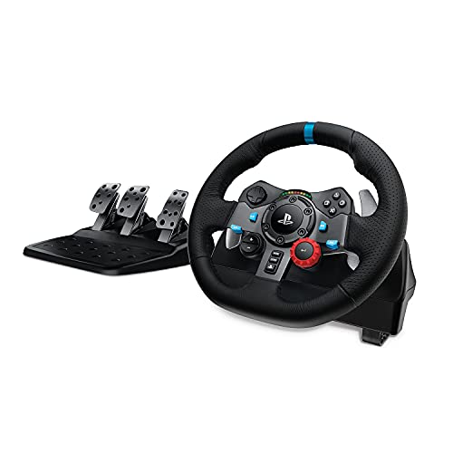 Logitech G29 Driving Force Gaming Rennlenkrad, Zweimotoriges Force Feedback, 900° Lenkbereich, Racing Leder-Lenkrad, Verstellbare Edelstahl Bodenpedale, für PS5, PS4, PC, Mac - Schwarz