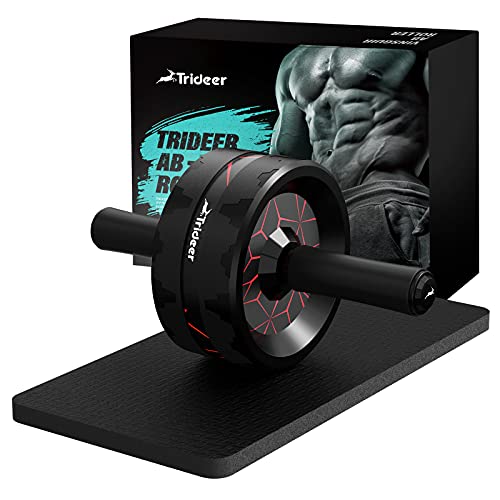 Trideer bauchtrainer ab Roller, Bauchroller, bauchmuskeltrainer ab Wheel Set, mit Rutschfester, inkl. gut gepolsterter Kniematte/Knieauflage, für Männer und Frauen, Bauchmuskeltraining