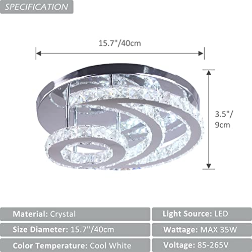 CLAIRDAI Kristall LED Deckenleuchte Mond Moderne Deckenleuchte Unterputz Kronleuchter Leuchte mit K9 Kristall für Schlafzimmer Flur Küche Badezimmer Dinning (Kühl Weiß)