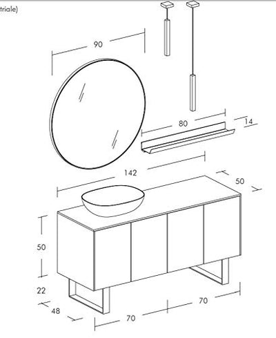 Dafne Italian Design Moderner Badezimmerschrank mit Waschbecken auf dem Boden – Naturkastanie geschliffen und Steinzeug Schiefer weiß