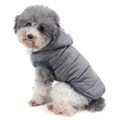 Ranphy Winterjacken Wintermäntel mit Kapuze für Kleine Hunde, Hundejacke mit Fleece Einlage Hundemantel aus Baumwolle Haustier Kleider Winddicht Jacke Bekleidung Kapuzenjacke für Katze Grau S