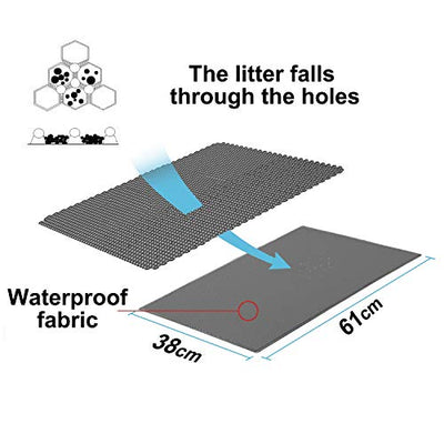 Pieviev Katzenklo Matte, Katzenstreu Matte Katzenklo Unterleger Waben Design Katzenklo Vorleger wasserdichte Doppelte Schichte Entwurf Bienenwabe Matte (61cm*38cm, Grau)
