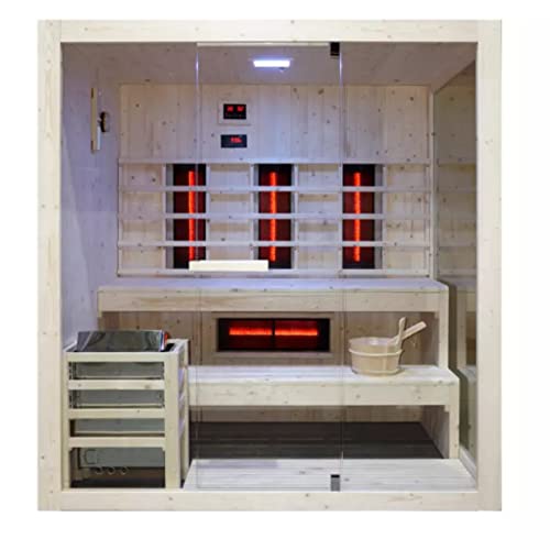 HORI® Moderne Sauna Heimsauna inkl. Saunaofen & Infrarotstrahlern | 3,6 kW Ofen, 3 Infrarotstrahler I 3-4 Personen