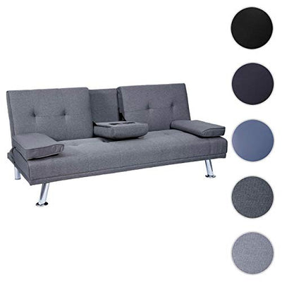 Mendler 3er-Sofa HWC-F60, Couch Schlafsofa Gästebett, Tassenhalter verstellbar 97x166cm - Textil, dunkelgrau