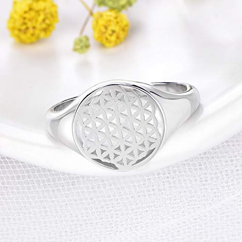 JO WISDOM Damen Ring Breit Lebensblume Silber 925,Ringe Blume des Lebens Verlobungsring,Schmuck für Frauen