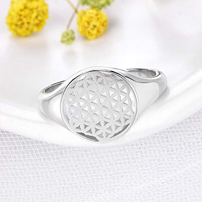 JO WISDOM Damen Ring Breit Lebensblume Silber 925,Ringe Blume des Lebens Verlobungsring,Schmuck für Frauen