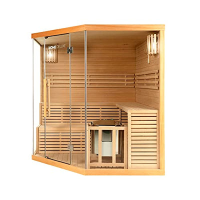 Home Deluxe - Traditionelle Sauna - Skyline XL Big - Maße: 200 x 200 x 210 cm - für 2-6 Personen, Hemlocktanne, inkl. Ofen, Saunazubehör I Dampfsauna Aufgusssauna Finnische Sauna