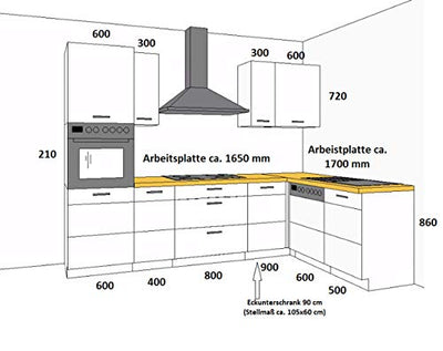 Küche Eiche Artisan Ecke Grau Küchenzeile Hochglanz Küchenblock Einbauküche