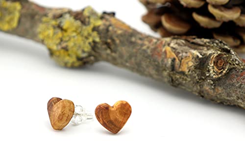 NaturSchatulle Holzschmuck Ohrringe Damen Herz Holzohrringe 12mm Stecker Pflaumenholz Natürliche Holz Ohrstecker Schmuck 925 Silber