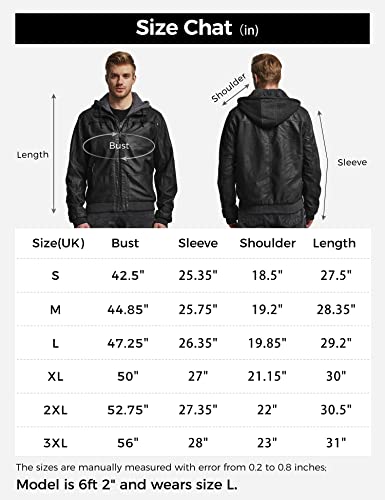 Wantdo Herren Jacke Winter Warm Jacke Lederjacke Gefuettert Winter Kunstleder Jacke Schwarz-Verdicken S