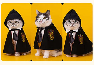 Haustier HogwartsSchule Umhang Halloween Katzenkostüm Hundekostüm, Katzen Kleidung Hunde Costume Accessories Verkleidungen Karneval Weihnachten Geschenk für Potterheads, mit Fliege (S, Rot)