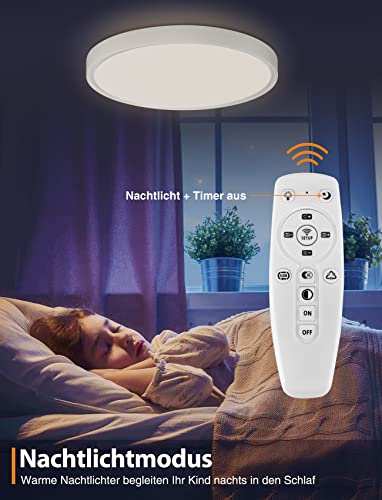 LED Deckenleuchte - 30W Dimmbare Bluetooth Deckenlampe mit Fernbedienung und App 3000k/4000k/6000k FüR Beleuchtung Wohnzimmer Schlafzimmer Küche Korridor Balkon Badezimmer Esszimmer