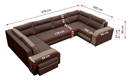 MKS MEBLE Ecksofa mit Hocker und Schuublade - U-Form Sofa Mit Schlaffunktion - Wohnlandschaft - Ausklappbar Bettsofa - Wohnzimmer U Couch - Polstersofa mit Bettkasten ASSAN U