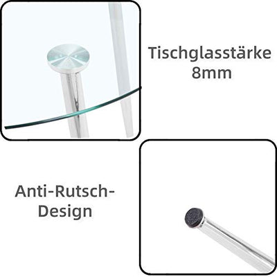 GOLDFAN Esszimmergruppe mit Glass Esstisch und 4 Stühlen Glastisch und Weiß Stuhl Runder Tisch für Wohnzimmer Küche