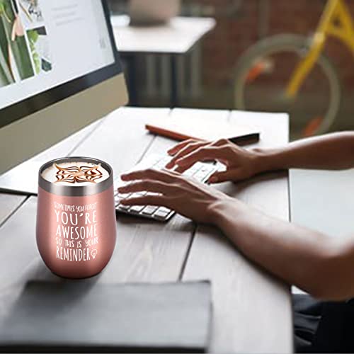 Livole Dankeschön Geschenke für Frauen, Weihnachtsgeschenke für Frauen, Freund, Kollegen -You Are Awesome So This Is Your Reminder- 350ml Kaffeebecher to Go, 12oz Doppelwandig Thermobecher, Roségold