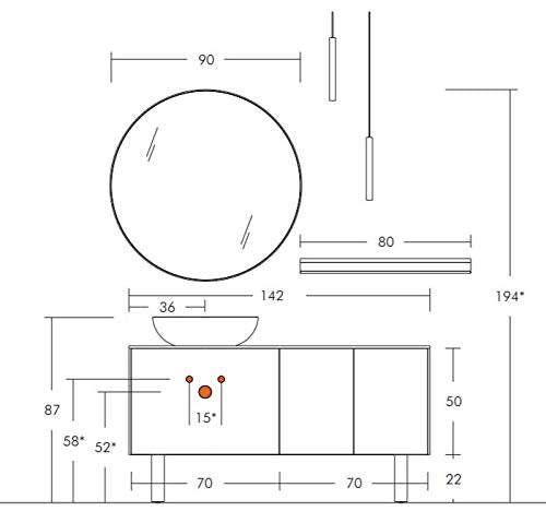 Dafne Italian Design Moderner Badezimmerschrank mit Waschbecken auf dem Boden – Naturkastanie geschliffen und Steinzeug Schiefer weiß