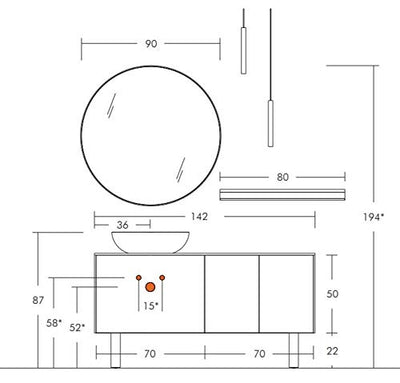 Dafne Italian Design Moderner Badezimmerschrank mit Waschbecken auf dem Boden – Naturkastanie geschliffen und Steinzeug Schiefer weiß