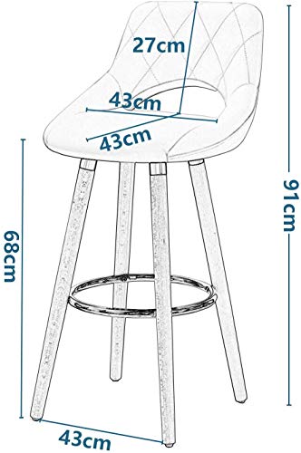 WOLTU® Barhocker BH291dbr-2 2er Set Barstuhl Bistrohocker Tresenhocker mit Lehne und Fußstütze Design Stuhl Holz Stoffbezug Dunkelbraun