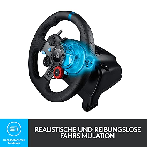 Logitech G29 Driving Force Gaming Rennlenkrad, Zweimotoriges Force Feedback, 900° Lenkbereich, Racing Leder-Lenkrad, Verstellbare Edelstahl Bodenpedale, für PS5, PS4, PC, Mac - Schwarz