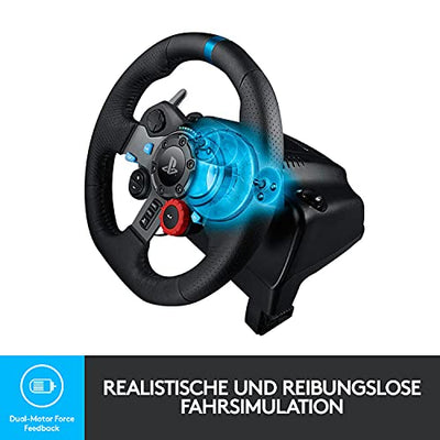 Logitech G29 Driving Force Gaming Rennlenkrad, Zweimotoriges Force Feedback, 900° Lenkbereich, Racing Leder-Lenkrad, Verstellbare Edelstahl Bodenpedale, für PS5, PS4, PC, Mac - Schwarz