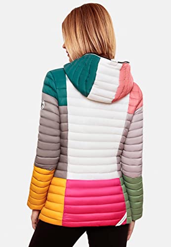 Navahoo Damen Übergangsjacke Colorblocking leichte Steppjacke mit Kapuze Multikulti Multicolour Dark 2 Gr. XS