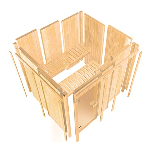 HORI® Traditionelle Sauna Ecksauna mit Ofen | 9,0 kW Finnish + int. Strg I 231 x 196 cm - Mikkel